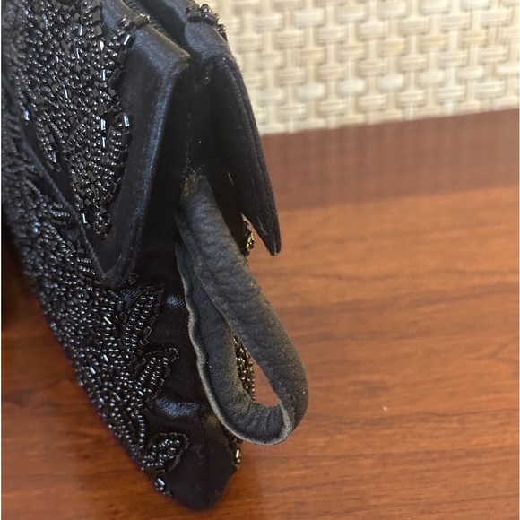 🌟2xHP🌟VTG 1960 Marie Antoinette of Paris Black Micro Bead Satin Evening Clutch - Picture 10 of 15